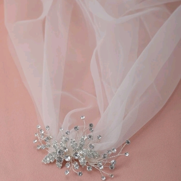 Wedding White Lace Bridal Veil Rhinestone Leaf Comb main image 5